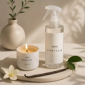 AIKUN Direct Source Manufacturer Low MOQ Private Label Clean Burn Luxury Spa Hotel Gift Scented Candle