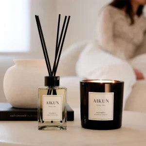 AIKUN Factory Black Glass Jar Natural Soy Wax Scented Candle and Reed Diffuser for Home Fragrance Hotel Lobby Wellness Spa