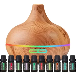 Adjustable Electric Wood Aroma Essential Oil Diffuser with 7-Color LED Light