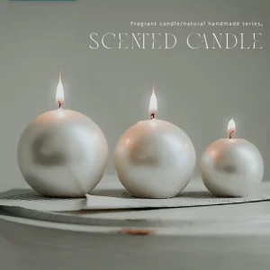 Aesthetic Metallic White Ball Candles Handmade Pearlescent Scented Candle Unique Shaped Soy Wax Candle for Luxury Party Favors