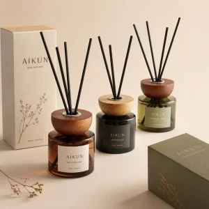 Aikun Custom Reed Diffuser Set Private Label Home Fragrance Glass Bottle Rattan Reed Diffuser for Hotel Spa Gift Decoration