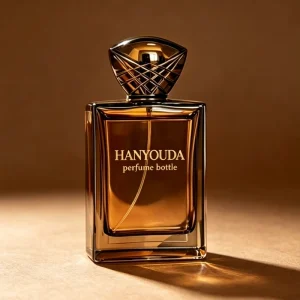 Amber Brown Coated Rectangle Perfume Bottle Luxury Cross Grid Glass Collar Pump Sprayer Empty Perfume Container Custom