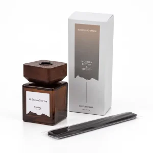 Amber Glass Reed Diffuser Wood Lid Relaxing Aroma Diffuser Gift Set For Home Decor Wedding Party Birthday Holiday Gift