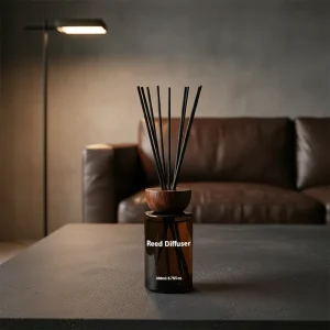 Amber Glass Reed Diffuser with Wooden Cap 200ml Long Lasting Aroma for Home Office & Hotel Decor