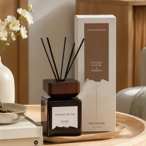 Amber Glass Reed Diffuser with Wooden Lid and Gift Set