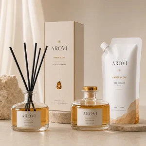 Amber Reed Diffuser 200ml with Refill Bottle Custom Logo and Scent Glass Home Fragrance Gift Set