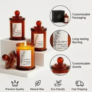 Amber Scented Candle Set in Glass Jars, OEM Customizable, for Holiday Home Decoration