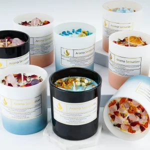 Aromatherapy Gemstone Healing Crystal Scented Soy Wax Candles with Crystals Inside for Diwali Ramadan & Bars