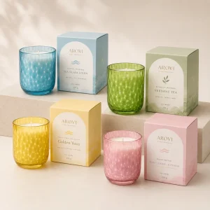 Arovi Handmade Colored Glass Scented Candle 200g Soy Wax Jar Candle with Custom Gift Box Private Label Home Fragrance