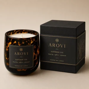 Arovi Luxury Amber Marbled Glass Candle Custom Logo Soy Wax Scented Candle with Gift Box Private Label Home Fragrance