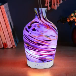 Art Glass Ultrasonic Essential Oil Diffuser with 7-Color LED Light, 100ml, 1-Year Warranty