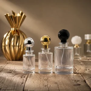 Available in Stock Glass Perfume Bottles Round with Custom Colored Resin Spherical Lids Empty Bottles Screen printable