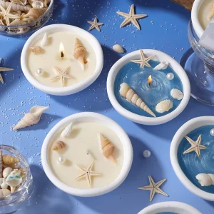 Beach Inspired Aromatherapy Soy Wax Candle with Shell Inclusions Handmade Non Toxic for Home Decoration Bars Holidays Occasions