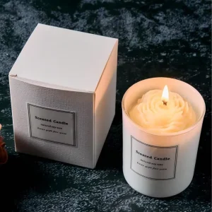 Beige Peony Shaped Scented Candle White Glass Jar 3D Floral Soy Wax Aromatherapy Creamy Style Home Decor Gift