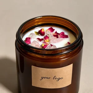 Best Rated Luxury Customized Dried Flowers Soy Wax Brown Glass Jar Lid Travel Scented Candle Handmade for Aromatherapy Candle