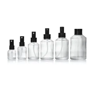 Beveled Shoulder Cosmetic 15mL 1oz 2oz 100mL 4 oz Clear Amber Slope Glass Spray Lotion Bottle With Metal Cap