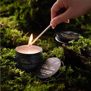 Black Metal Tin Soy Wax Aromatherapy Candle Portable Travel Size Natural Forest Scent Camping Bedroom Spa Decor Gift Candle