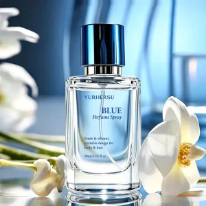 Blue Perfume Spray Fresh Vibrant Fragrance for Body and Hair Unisex Portable Design Fine Mist Travel Size Glass Bottle