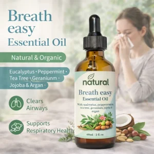 Breathe Essential Oil Blend Natural Organic Breathing Peppermint Tea Tree Eucalyptus Oil Essential Oils for Skin Aromatherapy