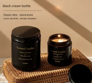 Bright Black Glass Cup Hand poured Soy Wax Smoke Free Eco Friendly Aromatherapy Candle with Gold Stamped Packaging