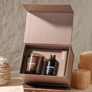 Brown Glass Scented Candle Reed Diffuser Home Fragrance Gift Set For Hotel Spa Custom Packaging
