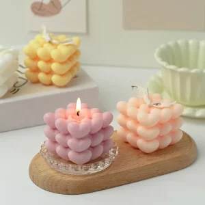 Bubble Heart Shaped Aromatherapy Custom Print Handmade Paraffin Wax Mini Candles for Wedding Gift