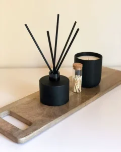 CH Luxury Home Decor Black Ceramic Scented Candle and Glass Bottle Reed Diffuser Set