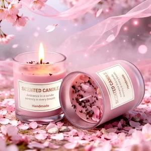 Cherry Blossom Atmosphere Soy Wax Scented Candle Birthday Creative Gift Souvenir Handmade Cylinder Glass Jar