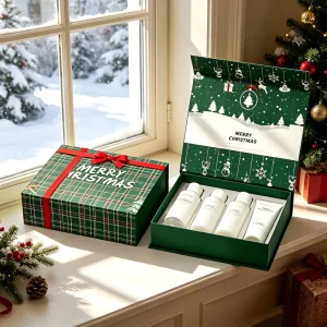 Christmas Flip Top Gift Boxes with Custom EVA Inserts for Luxury Perfume Aromatherapy Skincare Sets Paper Packaging