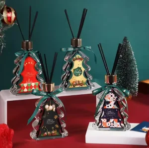 Christmas Tree Glass Bottle Reed Diffuser Gift Set with Essential Oils