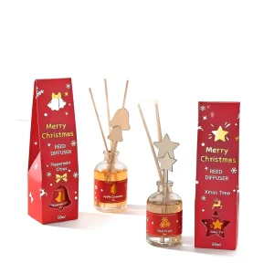 Christmas Wood Reed Diffuser in Star, Bell, and Tree Shapes with Box