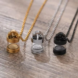 Classic Gold Plated Transparent Glass Perfume Box Custom Openable Stainless Steel Men’s Women’s Pendants Charms Copper Fashion
