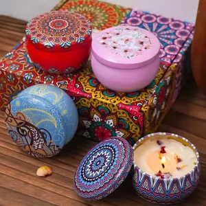 Clear Burn Small Round Shape Soy Wax Votive Gold Tin Candles with Lid