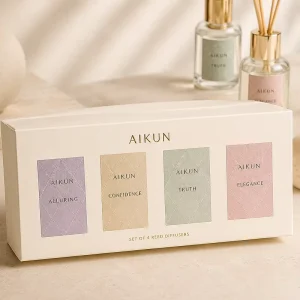 Clear Glass Four-Bottle Scented Reed Diffuser Set for Home Hotel and Spa with Gift Box