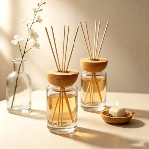Clear Glass Reed Diffuser Bottle with Wooden Lid Modern Aromatherapy Container for Home Fragrance