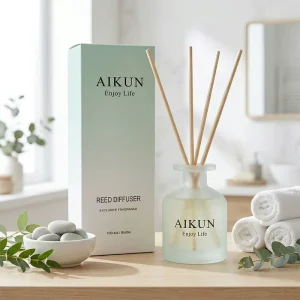 Clear Glass Reed Diffuser with Natural Rattan Sticks and Room Spray Custom Scent Home Fragrance Gift Set