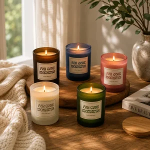Color Glass Jar Candle Soy Wax Fragrance Candles Aromatherapy Scented Candles with Wood Lid for Home Decoration