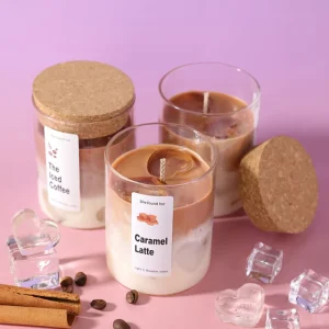 Creative Iced Coffee Caramel Latte Scented Candle with Cork Lid Soy Wax Glass Cup Aromatherapy Candle for Home Decor & Gift
