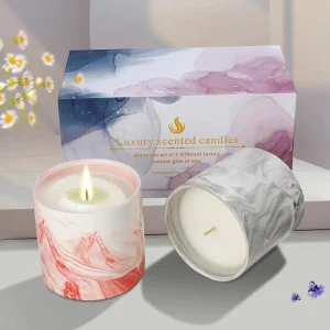 Cross Border Ceramic Cup Aromatherapy Candle Gift Set Semi handmade Marble Pattern Plant Based Soy Wax Sandalwood Rose Scented