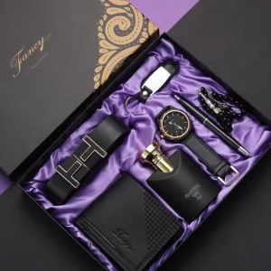 Cross-border Souvenir Business Gift Set Leather Belt Wallet Perfume Keychain Pen Men’s Quartz Watch Case Thanksgiving Model