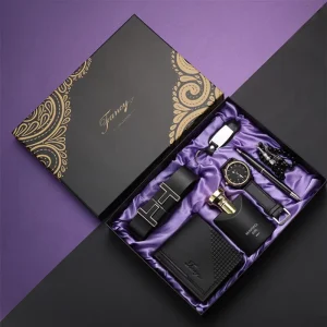 Cross border Souvenir Business Gift Set Leather Belt Wallet Perfume Keychain Pen Men’s Quartz Watch Case Thanksgiving Model