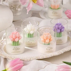 Cup-shaped Floral Scented Aromatherapy Candles Holiday Gifts Tulip Style Soy Blend Wax White Rose Scent Gift Box Available