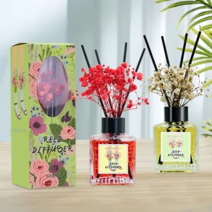 Custom 100ml Fragrance Reed Diffuser Set with Dried Flower, Square Bottle