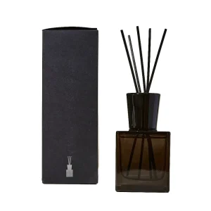 Custom 200ml Flat Black Glass Diffuser Bottle with Reed and Lids, Screen Printing