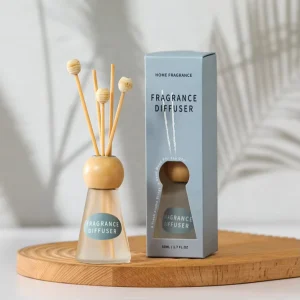 Custom 50ml Home Decor Reed Diffuser Essential Oil Refills Glass Bottle with Wood Cap Air Freshener Perfume Set