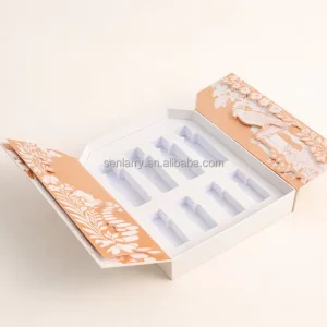 Custom 5ml Women Perfume Gift Set Box Beige Magnetic Premium Rigid Packaging Box With Foam Insert Double Door Opening Book Box