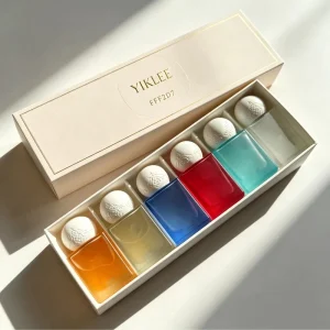 Custom 6 Bottle Two Piece Rigid Paper Gift Box for 20 30 50ml Perfume Fragrance Set Empty Gift Packaging Hot Stamping Logo