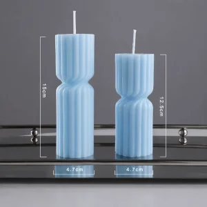 Custom Blue Sculpted Handmade Soy Wax Decorative Pillar Candle, Environment-Friendly Aromatherapy