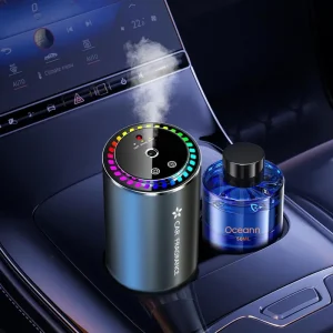 Custom Car Air Purifier 50ml Essential Oil Aroma Diffuser with Ambient Lighting USB Powered Aluminum Alloy Automatic Spray