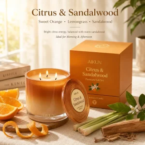Custom Citrus and Sandalwood 3-Wick Soy Wax Scented Candle for Coastal Home Decor